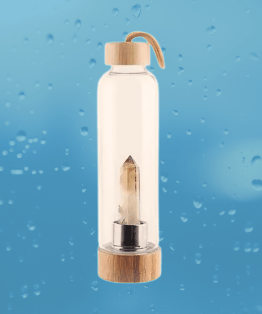 Crystal Infused Glass Water Bottle – Citrine Edition - Message in a Bottle