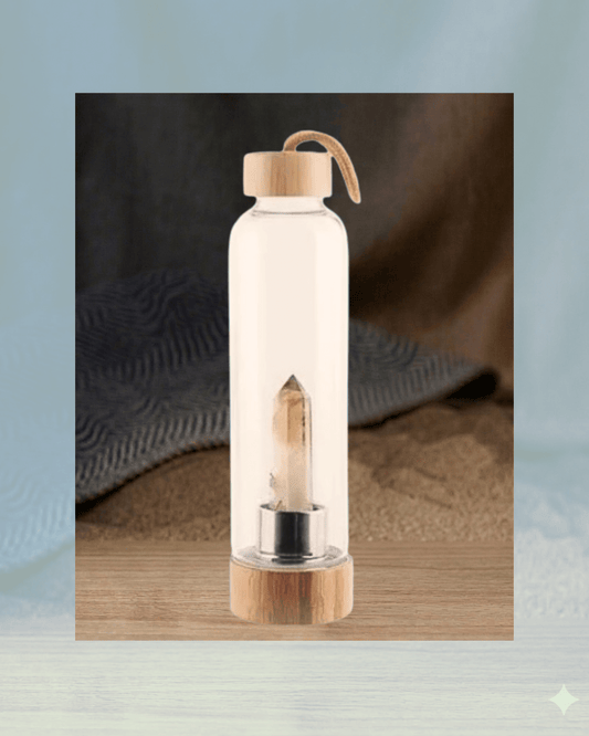Crystal Infused Glass Water Bottle – Citrine Edition - Message in a Bottle